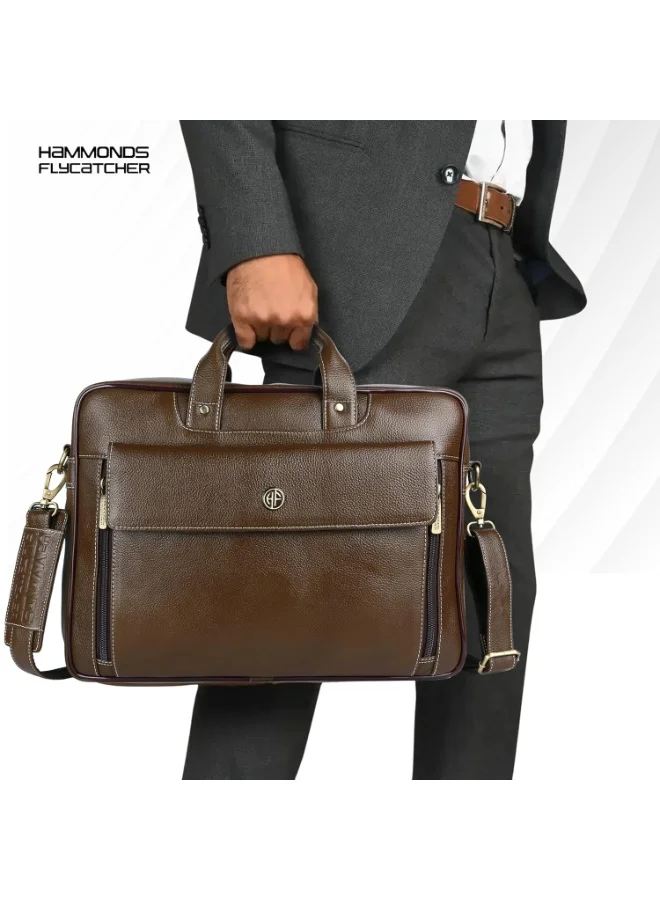 Hammonds Flycatcher  Genuine Leather Office Bag for Men, 15.6" Professional Leather Laptop Bag for Men for Office, Travel, Daily Use, Adjustable Strap & Multi Compartments-LB150 MH  | Best Price UAE